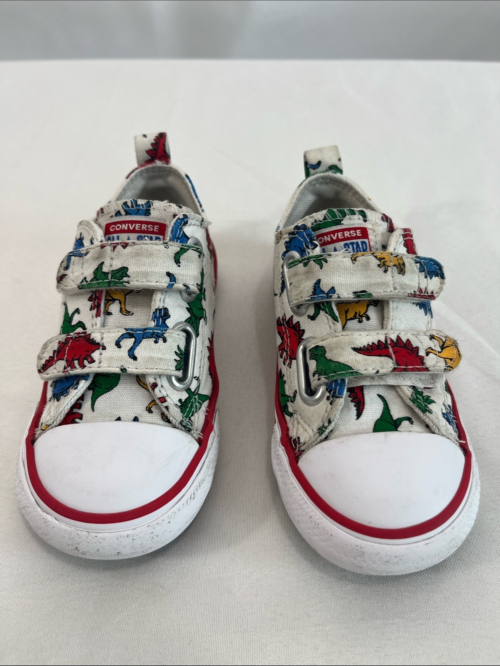 Converse Dino Print Sneakers Infant Size 7 - Straps White Red Green Blue Yellow